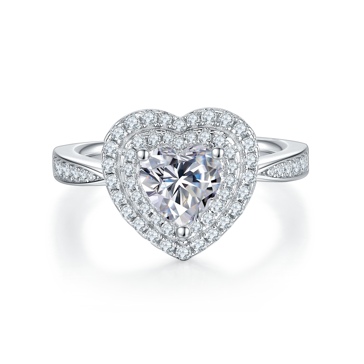 1.0 CT D Color Heart Cut Moissanite Halo Ring in White Gold Plated Sterling Silver#7