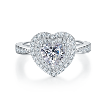 1.0 CT D Color Heart Cut Moissanite Halo Ring in White Gold Plated Sterling Silver#7