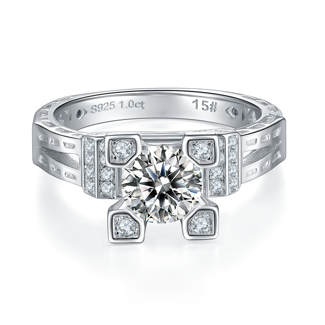 1.0 CT D Color Moissanite Eiffel Tower Custom Ring in White Gold Plated Sterling Silver#6