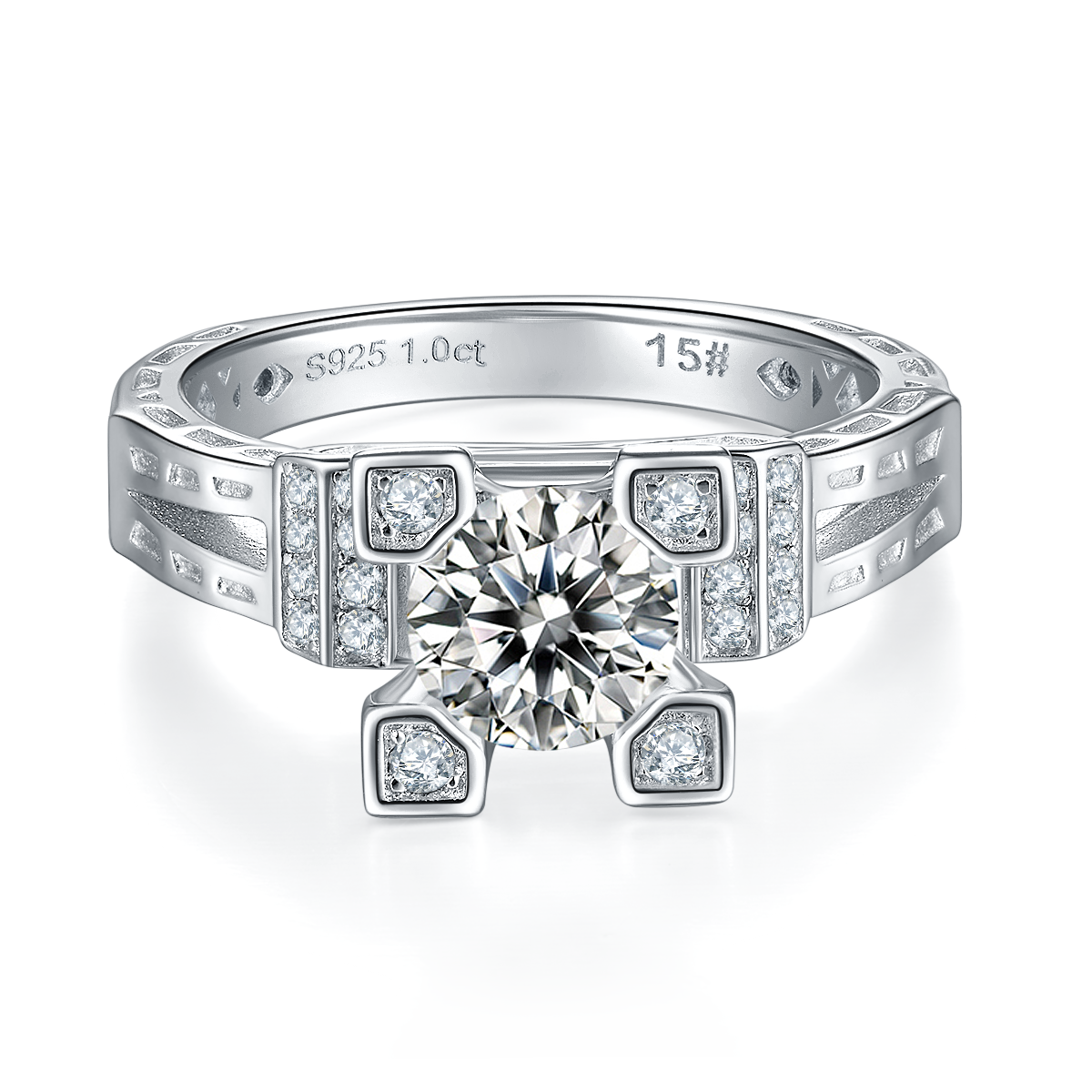 1.0 CT D Color Moissanite Eiffel Tower Custom Ring in White Gold Plated Sterling Silver#6