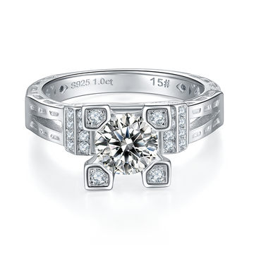 1.0 CT D Color Moissanite Eiffel Tower Custom Ring in White Gold Plated Sterling Silver#6