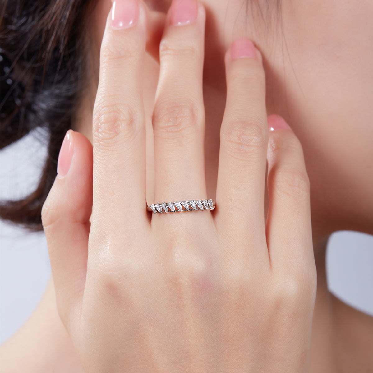 1.0 CT D Color Pear Cut Moissanite Custom Eternity Band in White Gold Plated Sterling Silver#7