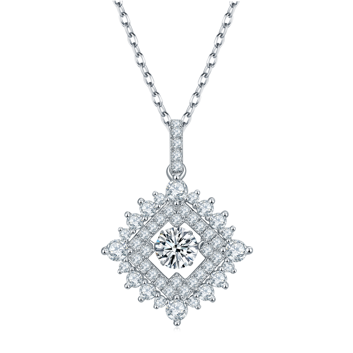 0.5 CT D Color Dancing Moissanite Sparkle Necklace in White Gold Plated Sterling Silver#2