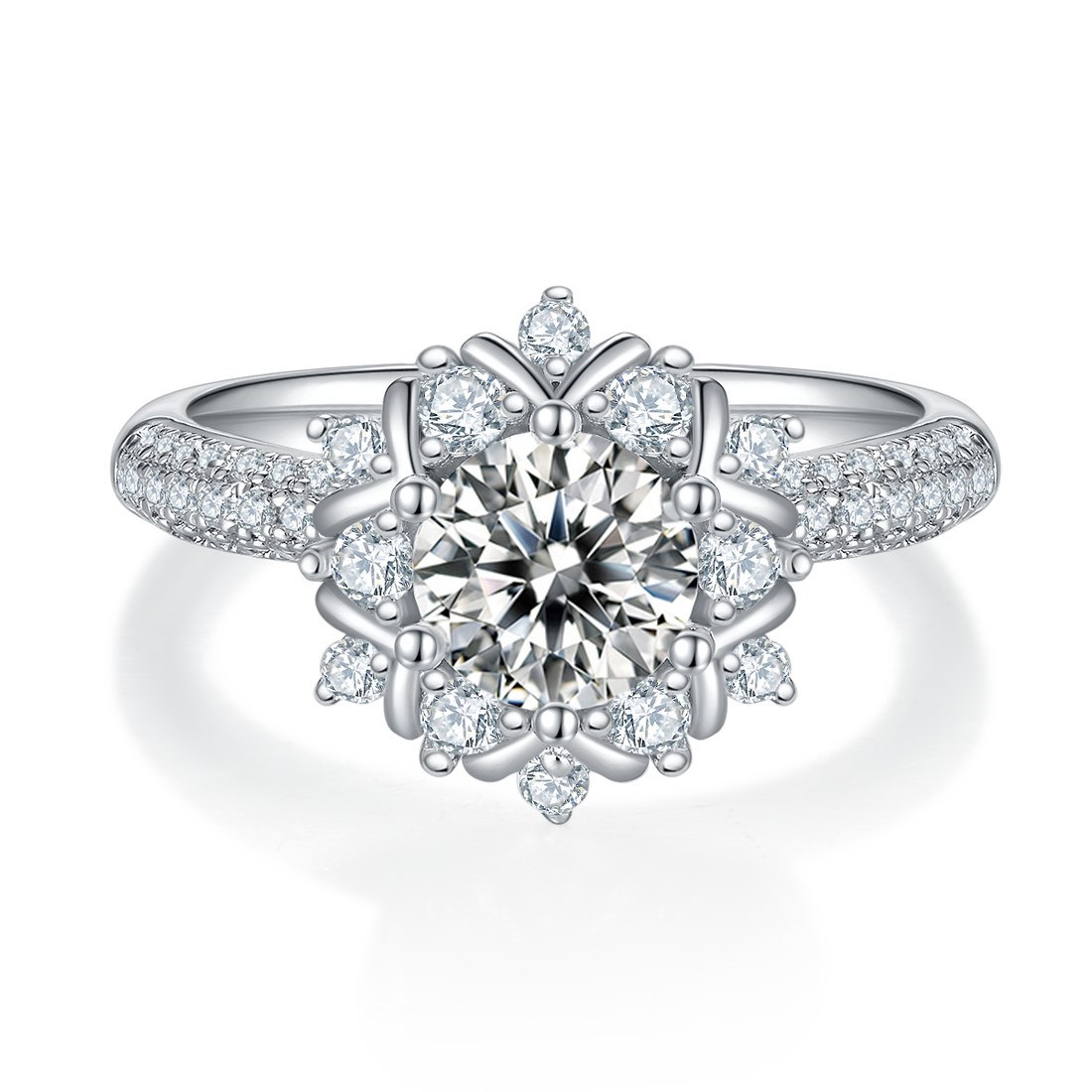 1.0 CT D Color Moissanite Phoenix Floral Ring in White Gold Plated Sterling Silver#5