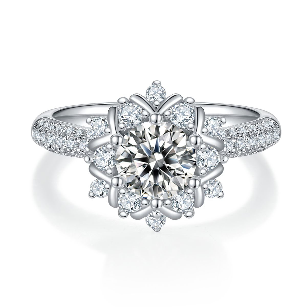 1.0 CT D Color Moissanite Phoenix Floral Ring in White Gold Plated Sterling Silver#5