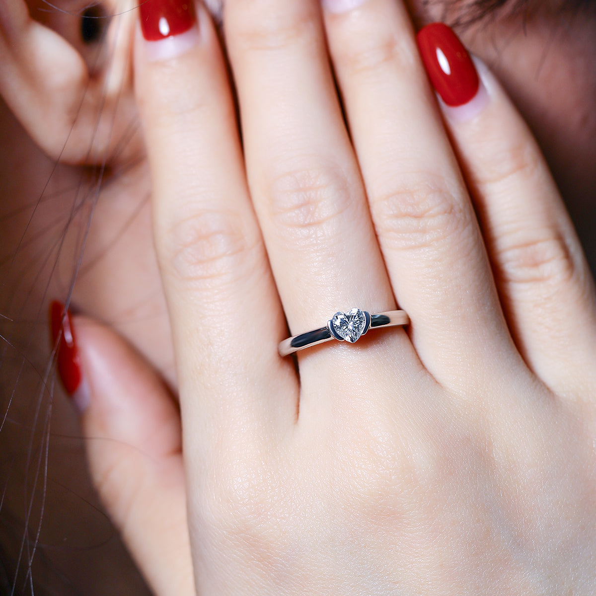 0.5 CT D Color Heart Cut Moissanite Minimalist Ring in White Gold Plated Sterling Silver#8