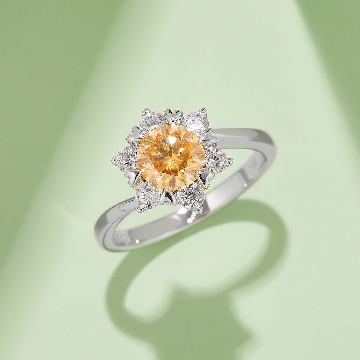 1.0 CT D Color Moissanite Star Flower Custom Ring in White Gold Plated Sterling Silver#9