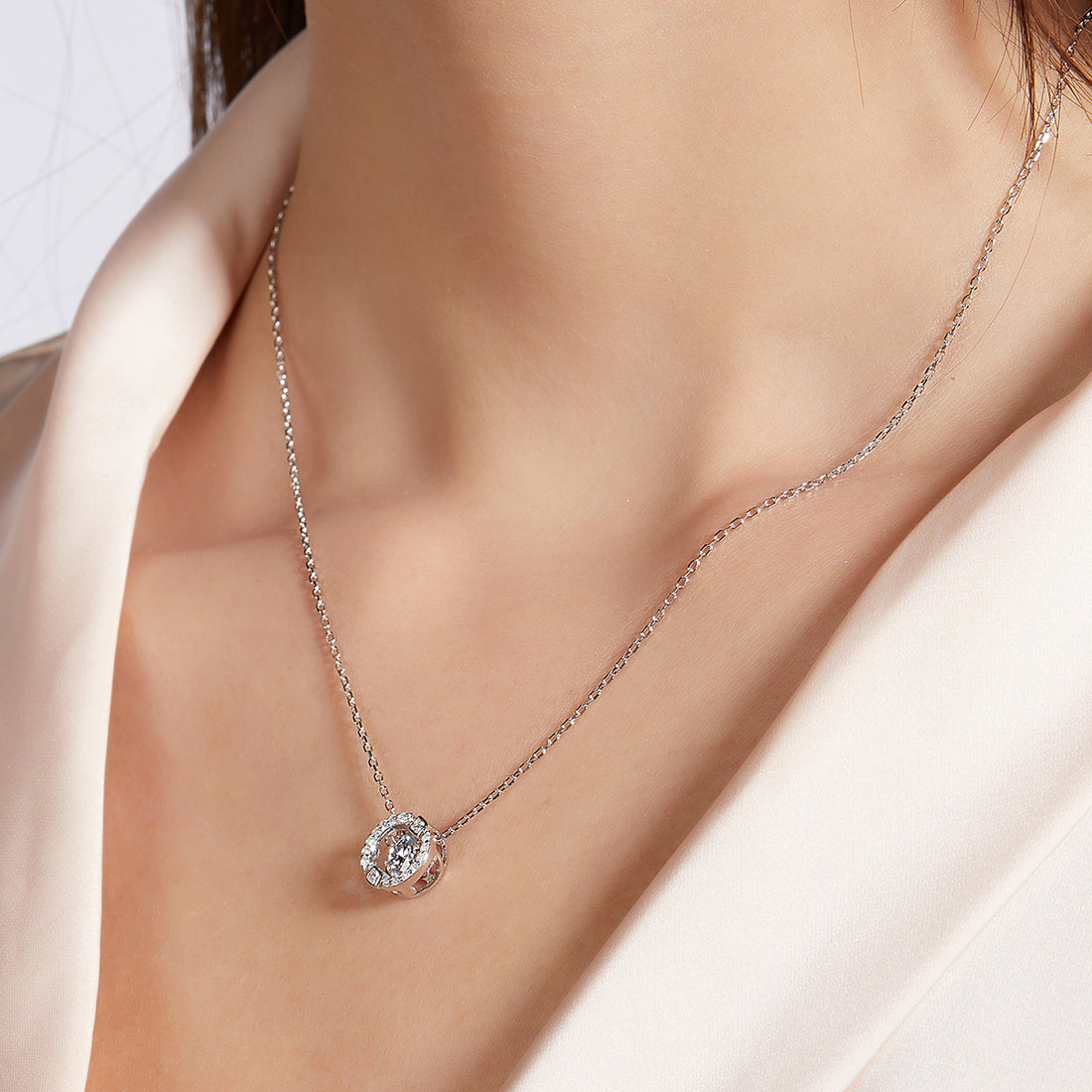 0.5 CT D Color Dancing Dream Moissanite Necklace in White Gold Plated Sterling Silver#0