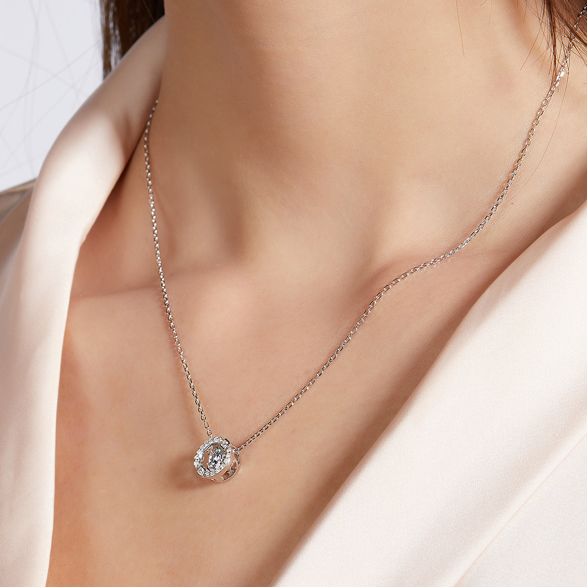 0.5 CT D Color Dancing Dream Moissanite Necklace in White Gold Plated Sterling Silver#6