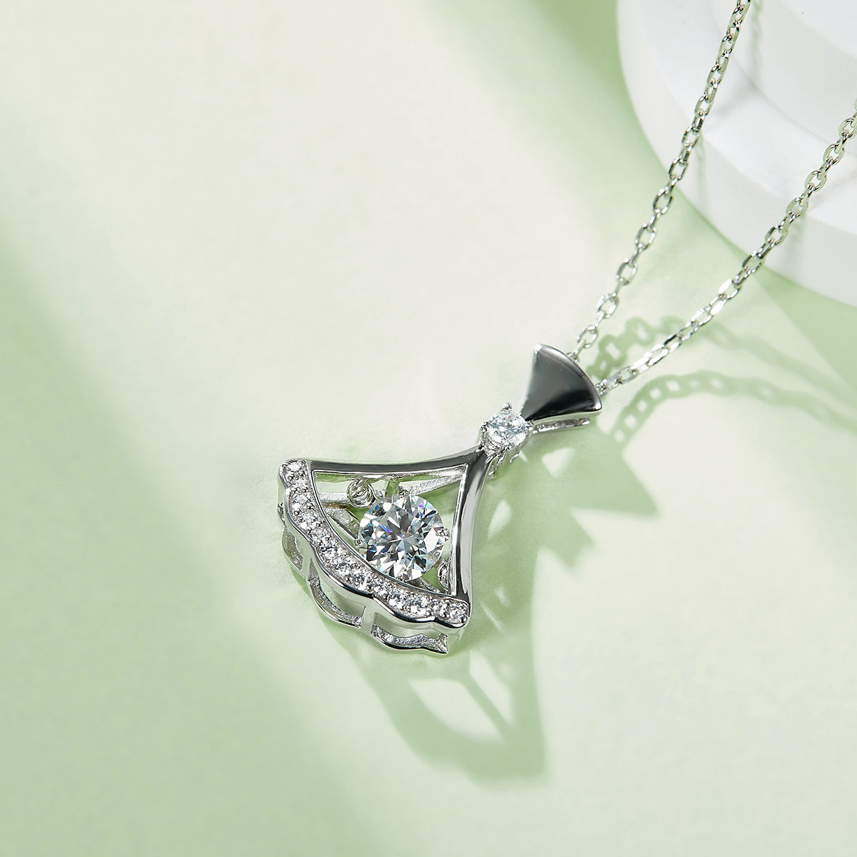 0.5 CT D Color Dancing Skirt Moissanite Necklace in White Gold Plated Sterling Silver#5