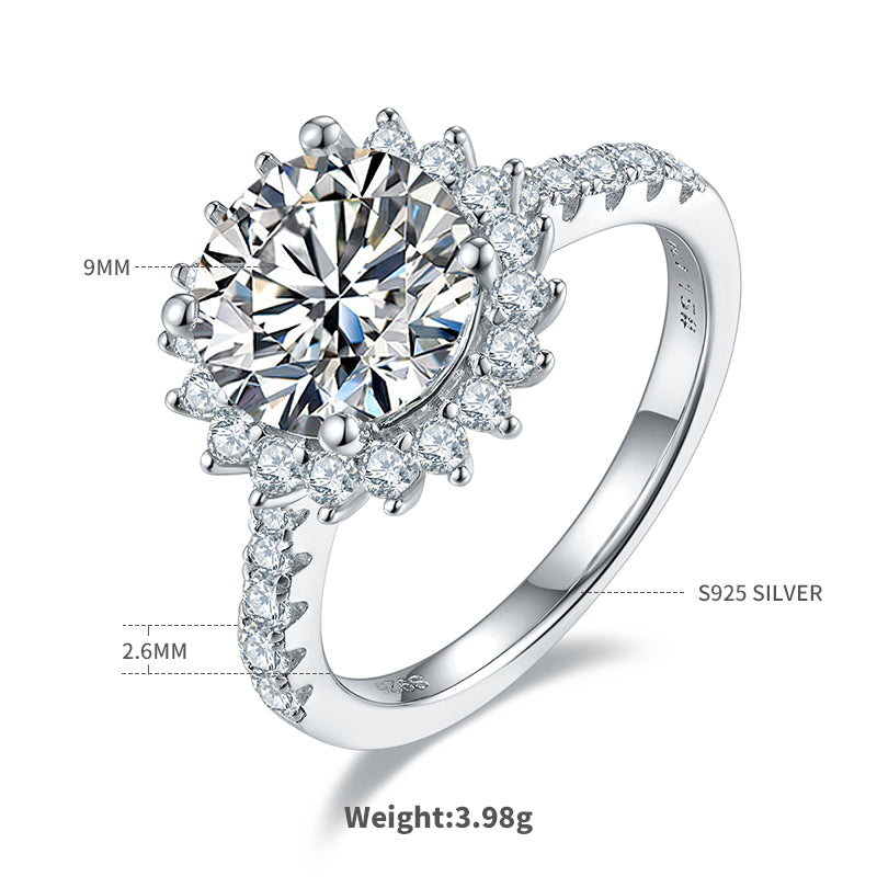 3.0 CT D Color Moissanite Sunflower Custom Ring in White Gold Plated Sterling Silver#4