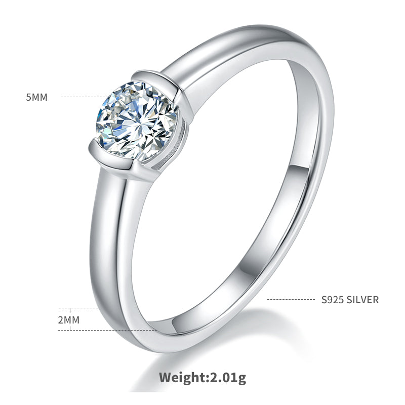0.5 CT D Color Round Cut Moissanite Minimalist Ring in White Gold Plated Sterling Silver#1