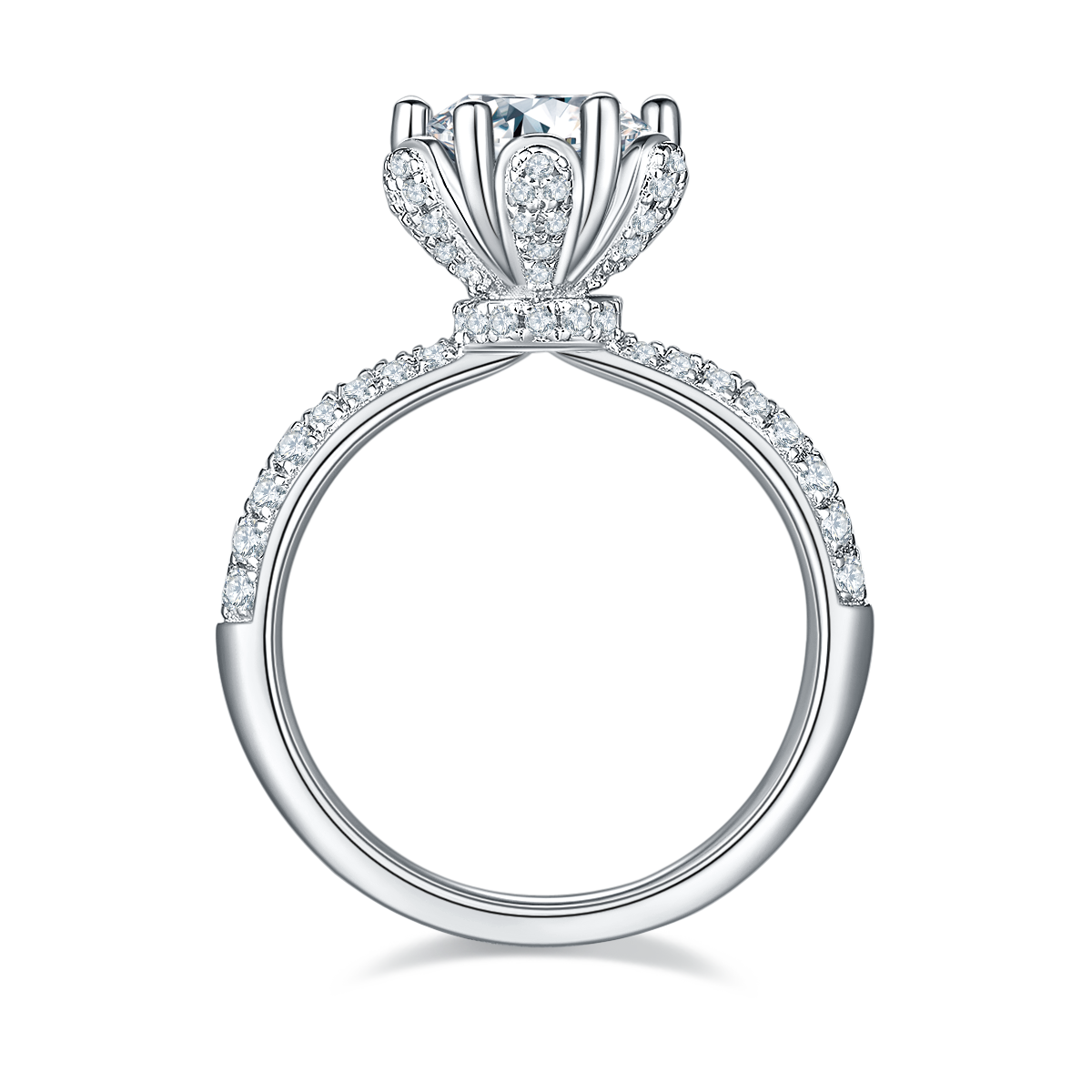 1.5 CT D Color Moissanite Flora Halo Straight Shank Custom Ring in White Gold Plated Sterling Silver#6