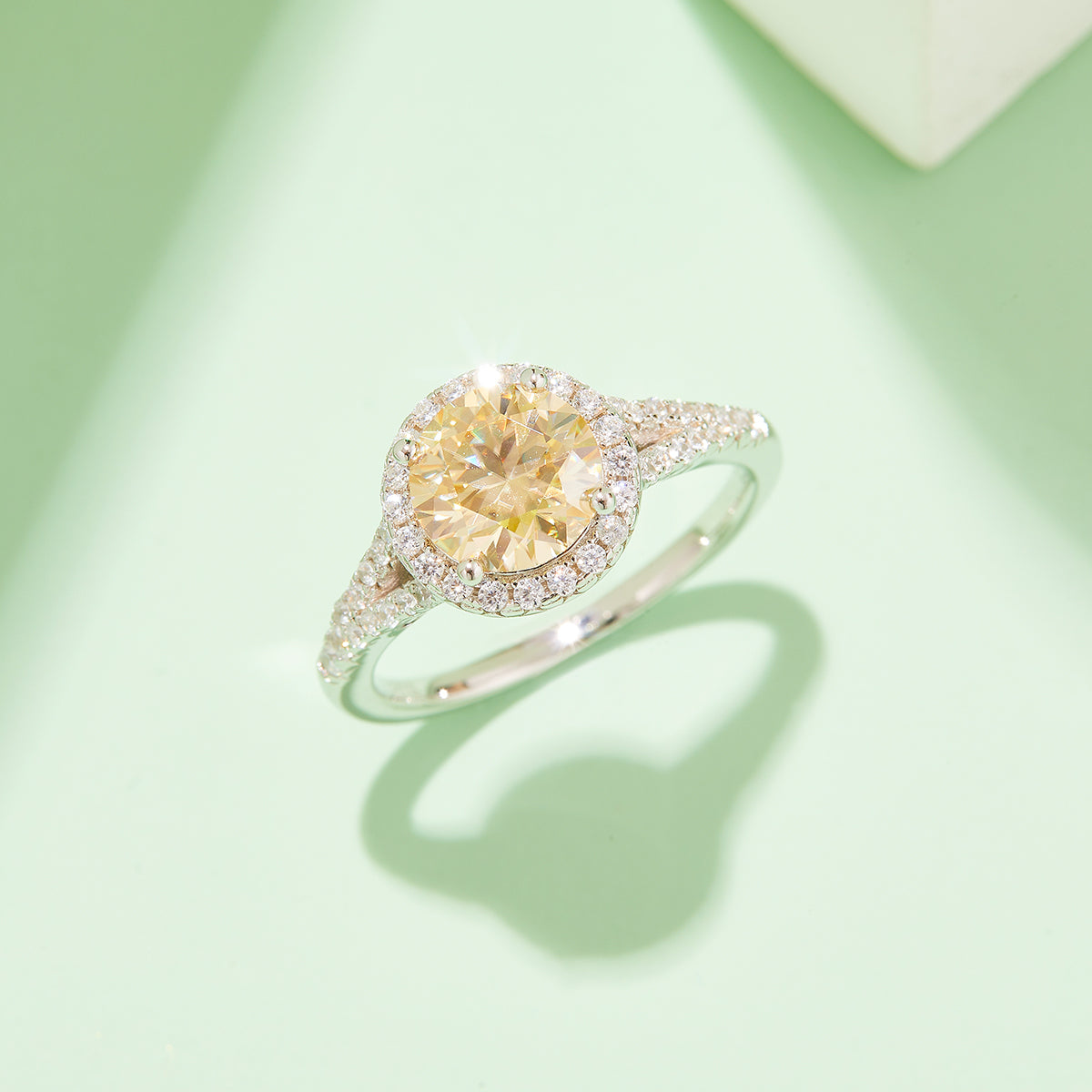 1.5 CT D Color Bezel Set Moissanite Split Shank Ring in White Gold Plated Sterling Silver#9