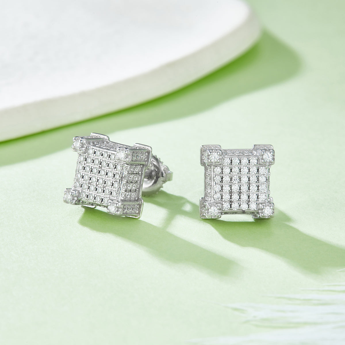 1.06 CT D Color Moissanite Melee Princess Cut Bar Screw Back Studs in Sterling Silver#3