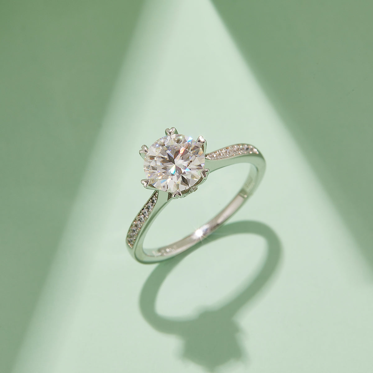 1.5 CT D Color Moissanite Spinning Fortune Custom Ring in White Gold Plated Sterling Silver#7