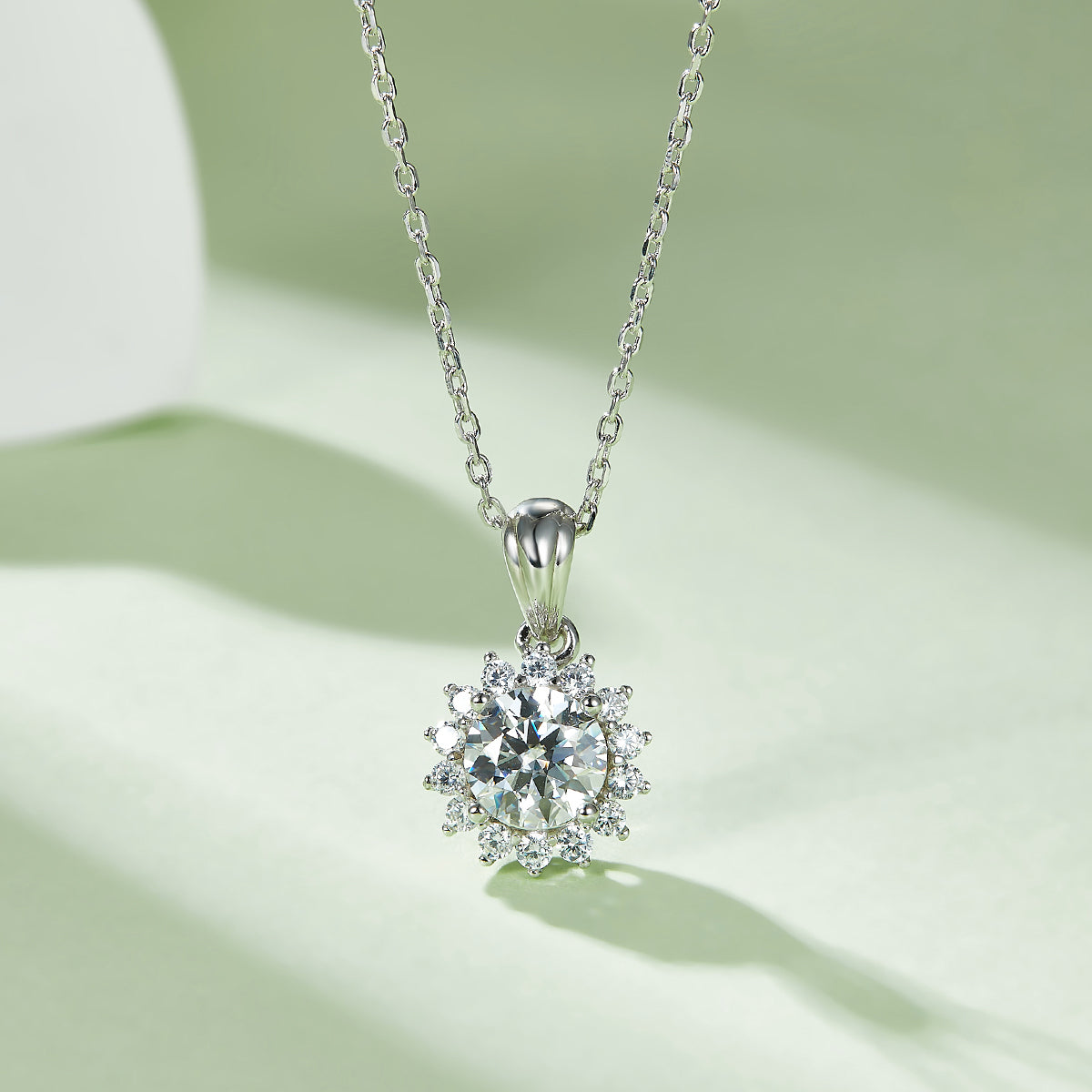 Moissanite Sunflower Pendant & Stud Earrings Set in White Gold Plated Sterling Silver#7