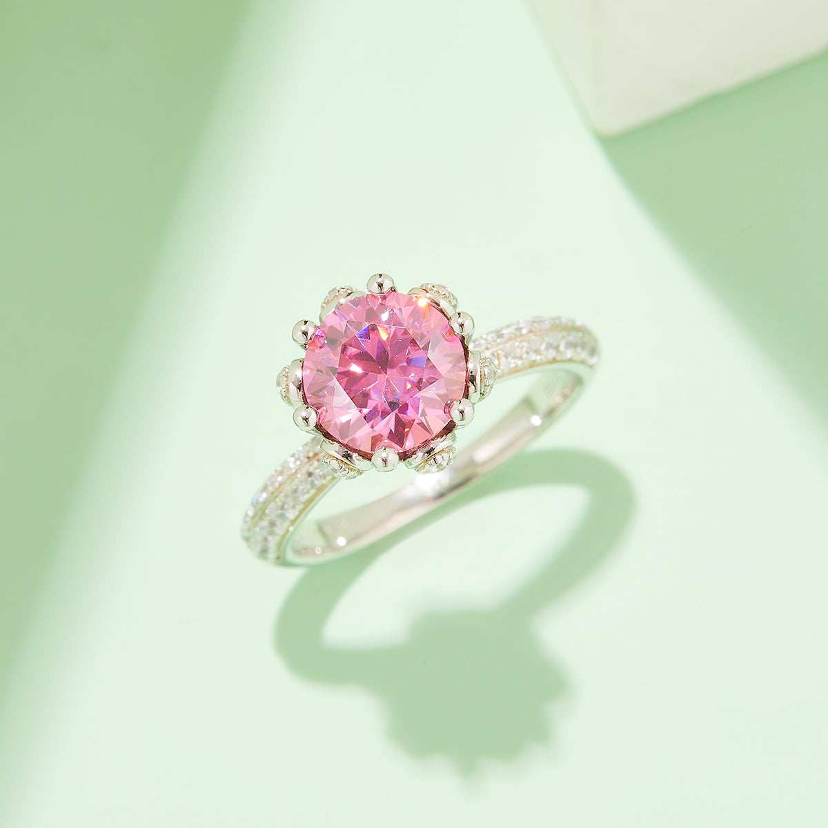2.0 CT D Color Moissanite Flora Halo Straight Shank Custom Ring in White Gold Plated Sterling Silver#8