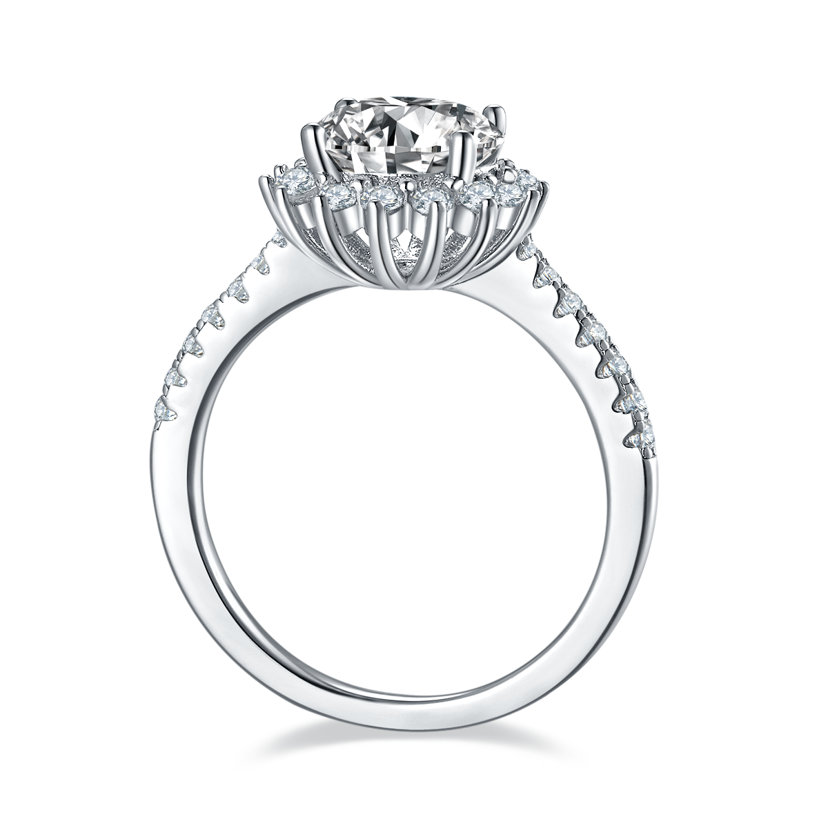 2.0 CT D Color Moissanite Sunflower Custom Ring in White Gold Plated Sterling Silver#6