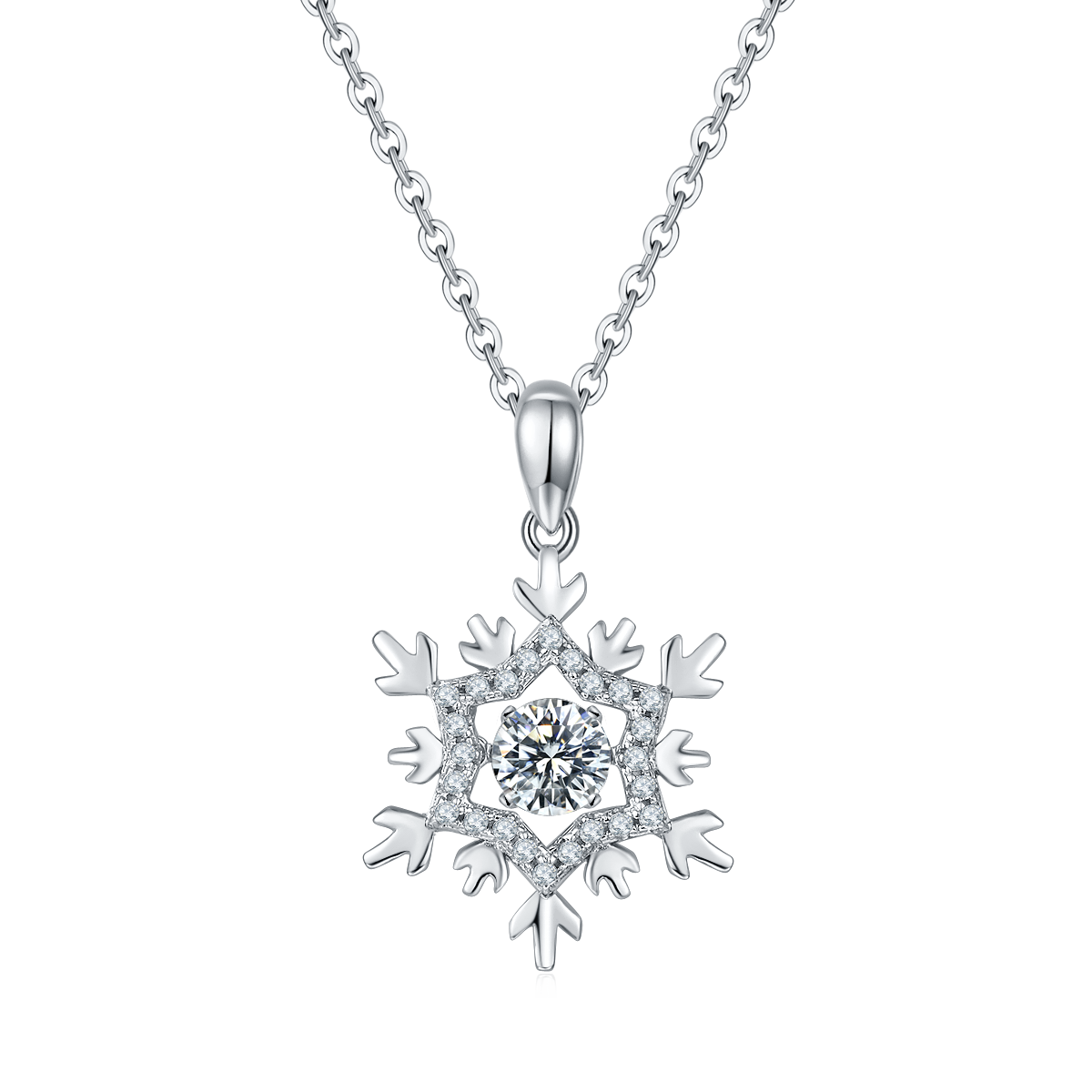 0.5 CT D Color Dancing Snow Queen Moissanite Necklace in White Gold Plated Sterling Silver#2
