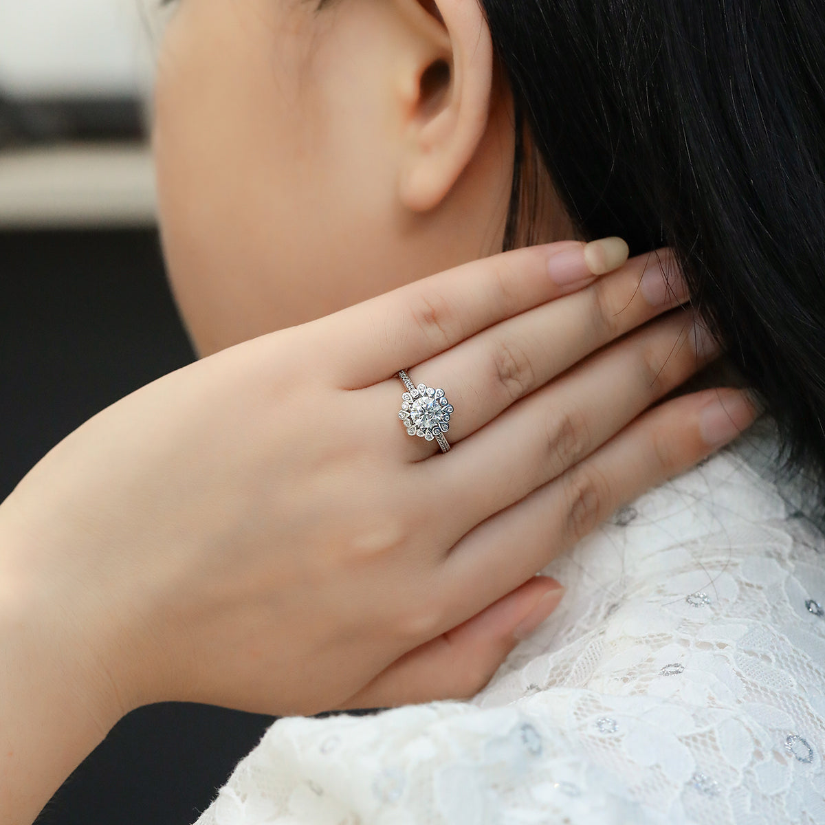 1.0 CT D Color Moissanite Ethereal Gown Ring in White Gold Plated Sterling Silver#12