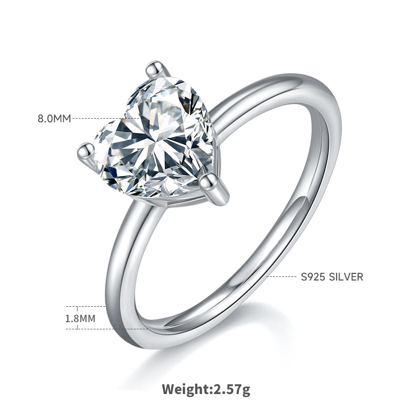 2.0 CT D Color Heart Cut Moissanite Classic Ring in White Gold Plated Sterling Silver#1