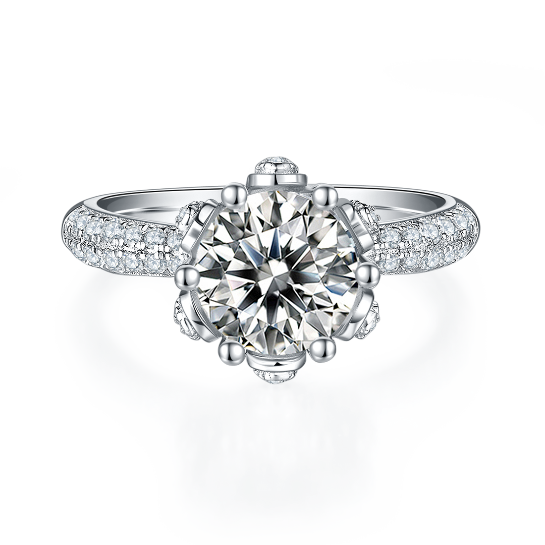 2.0 CT D Color Moissanite Flora Halo Straight Shank Custom Ring in White Gold Plated Sterling Silver#5