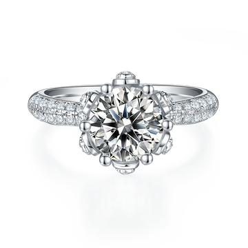 2.0 CT D Color Moissanite Flora Halo Straight Shank Custom Ring in White Gold Plated Sterling Silver#5