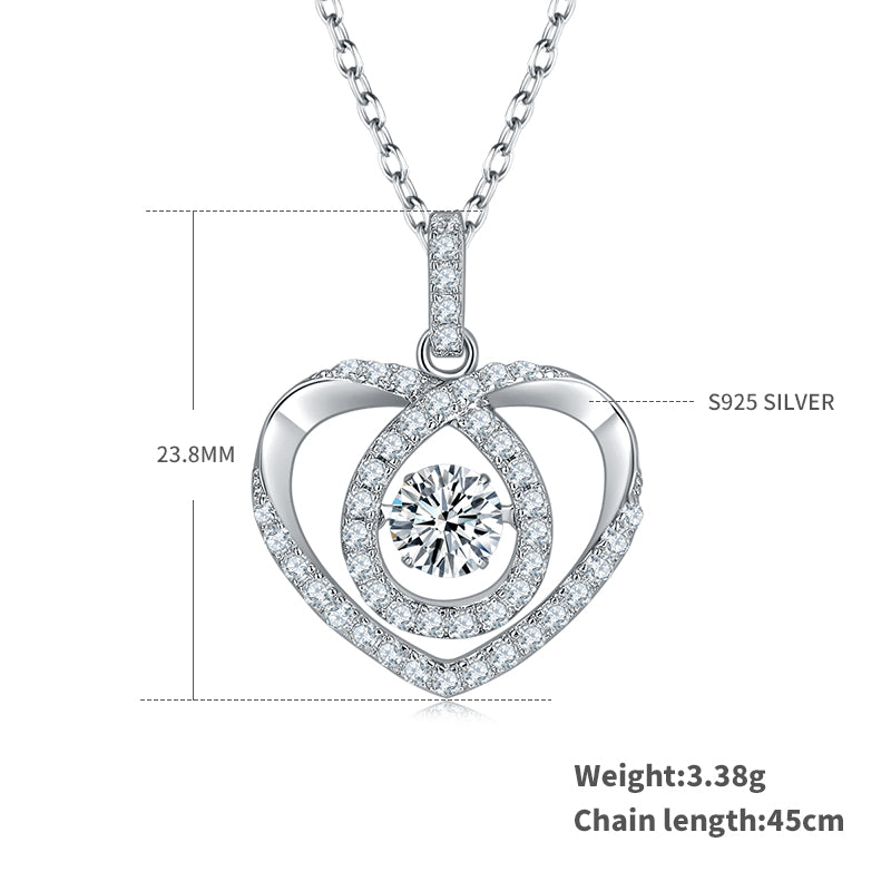 0.5 CT D Color Dancing Moissanite Heartbeat Necklace in White Gold Plated Sterling Silver#1