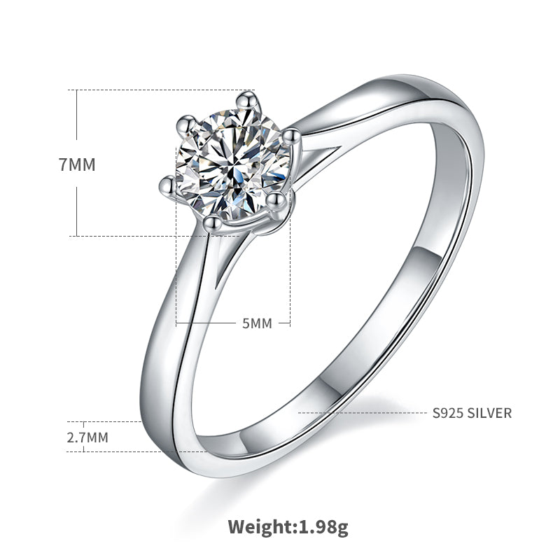 0.5 CT D Color Moissanite 6-Prong Classic Straight Shank Ring in White Gold Plated Sterling Silver#4