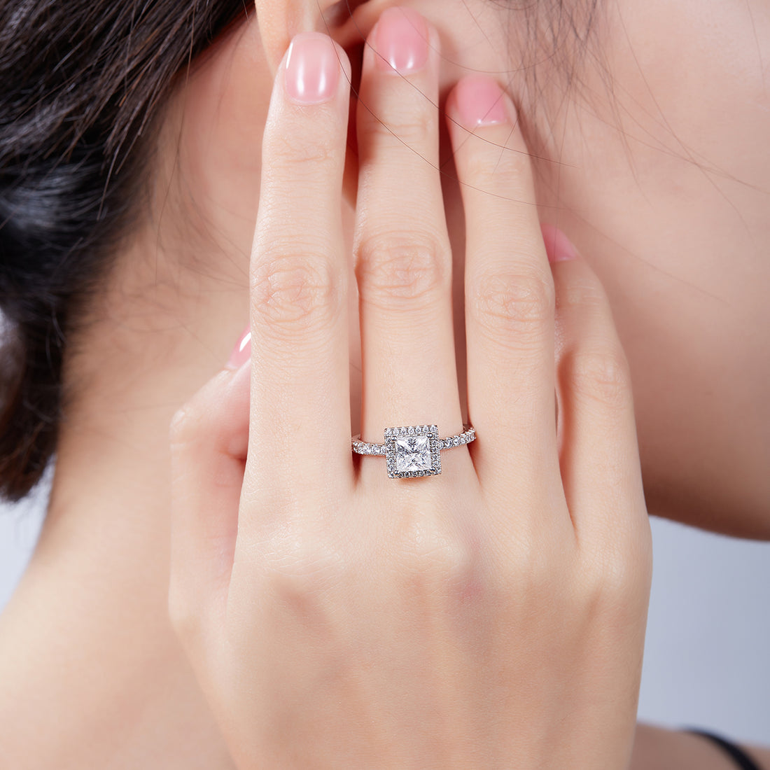 1.0 CT D Color Princess Cut Moissanite Dainty Ring in White Gold Plated Sterling Silver#5