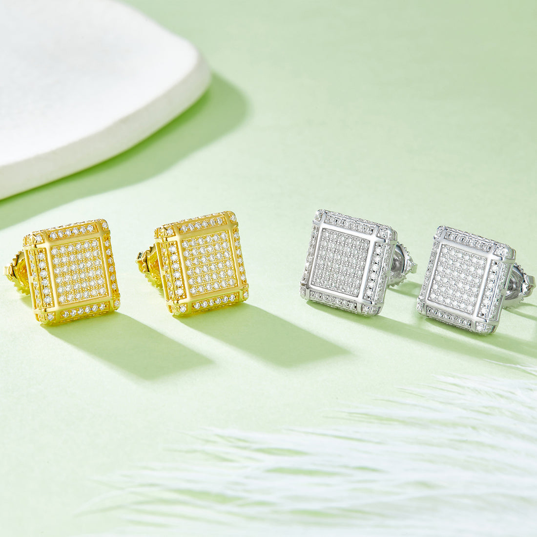 0.77 CT D Color Moissanite Melee Princess Cut Grid Screw Back Studs in Sterling Silver#0