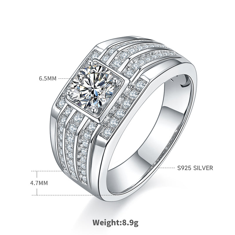1.0 CT D Color Moissanite Modern Men's Band in White Gold Plated Sterling Silver#1