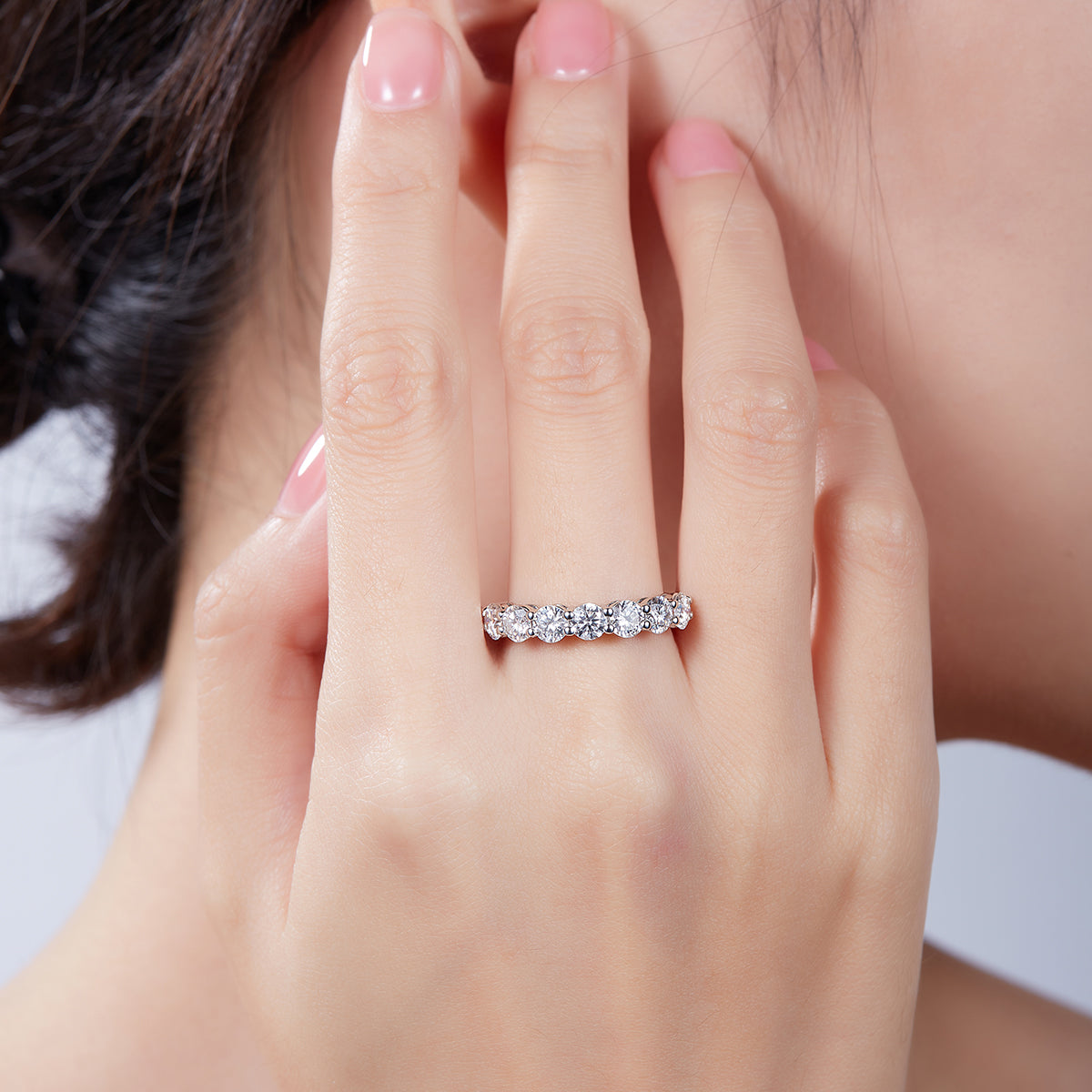 2.1 CT D Color Round Cut Moissanite Eternity Band in White Gold Plated Sterling Silver#7