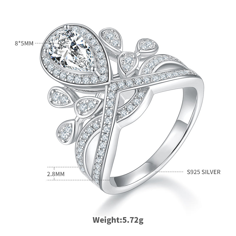 1.0 CT D Color Colored Moissanite V-Shaped Crown Pear Ring in White Gold Plated Sterling Silver#4