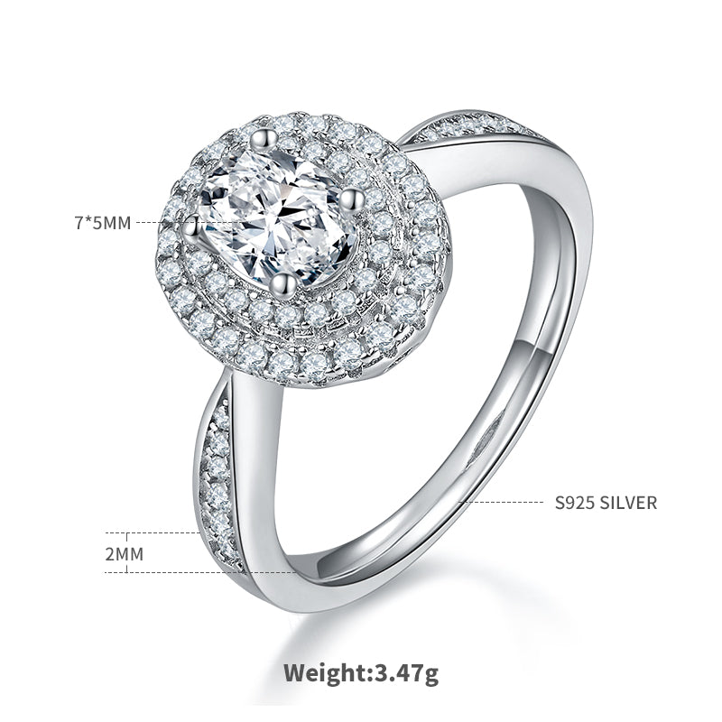 1.0 CT D Color Oval Cut Moissanite Halo Ring in White Gold Plated Sterling Silver#1