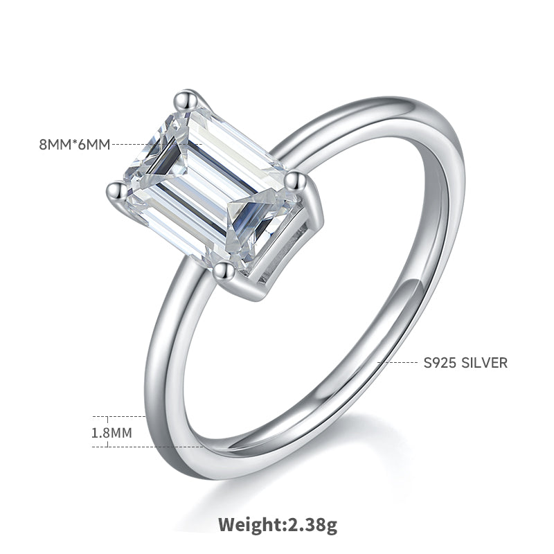 2.0 CT D Color Emerald Cut Moissanite Classic Ring in White Gold Plated Sterling Silver#1