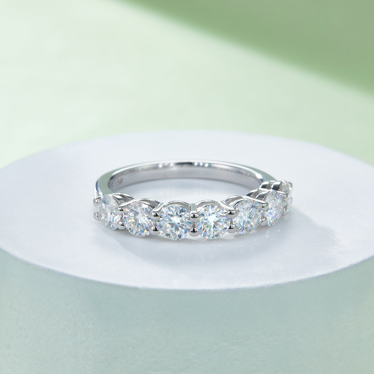 2.1 CT D Color Round Cut Moissanite Eternity Band in White Gold Plated Sterling Silver#6