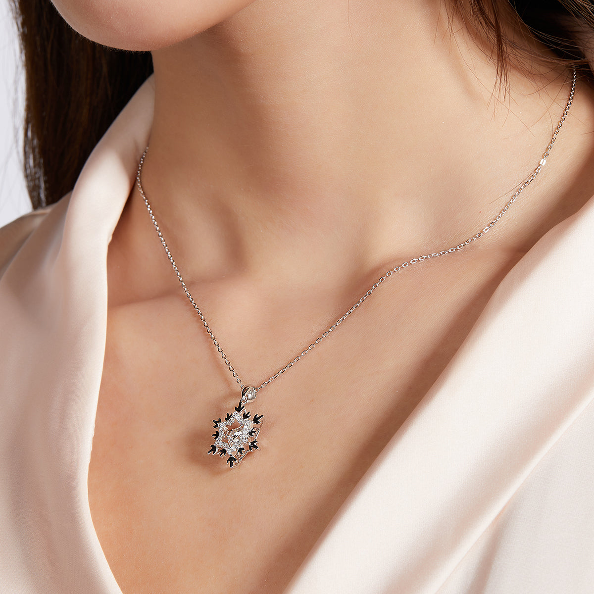 0.5 CT D Color Dancing Snow Queen Moissanite Necklace in White Gold Plated Sterling Silver#6