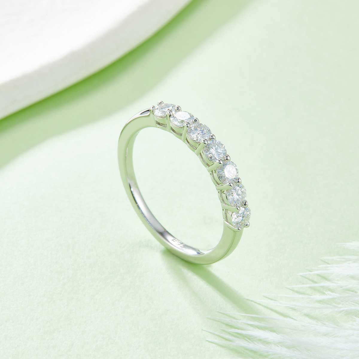 0.7 CT D Color Moissanite Melee Seven-Star Eternity Band in White Gold Plated Sterling Silver#5