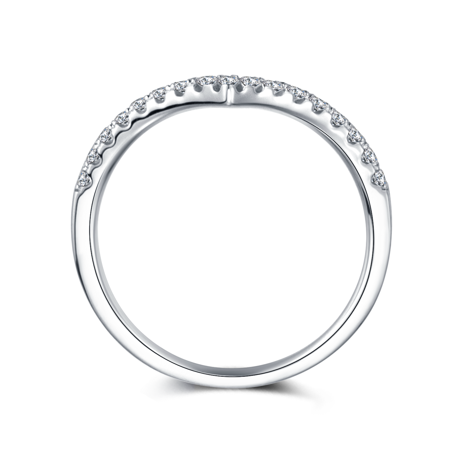 0.33 CT D Color Moissanite Melee V-Shaped Ring Guard in White Gold Plated Sterling Silver#3