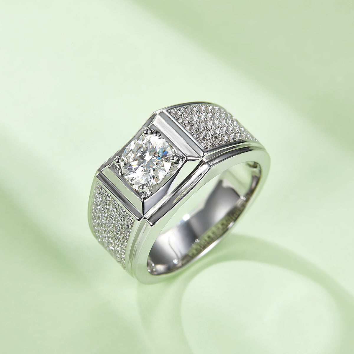1.0 CT D Color Moissanite Rugged Men's Band in White Gold Plated Sterling Silver#2
