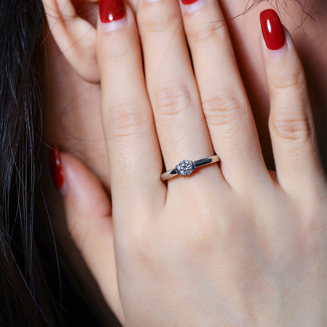 0.5 CT D Color Round Cut Moissanite Minimalist Ring in White Gold Plated Sterling Silver#4