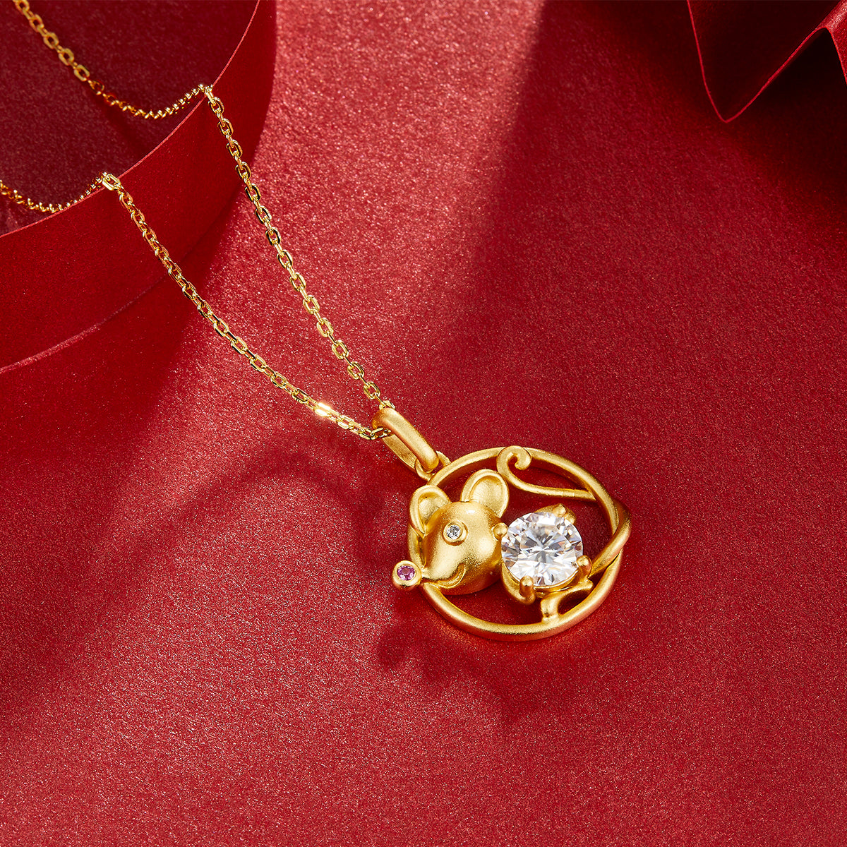 1.0 CT Moissanite Chinese Zodiac Rat Necklace in Sterling Silver#5