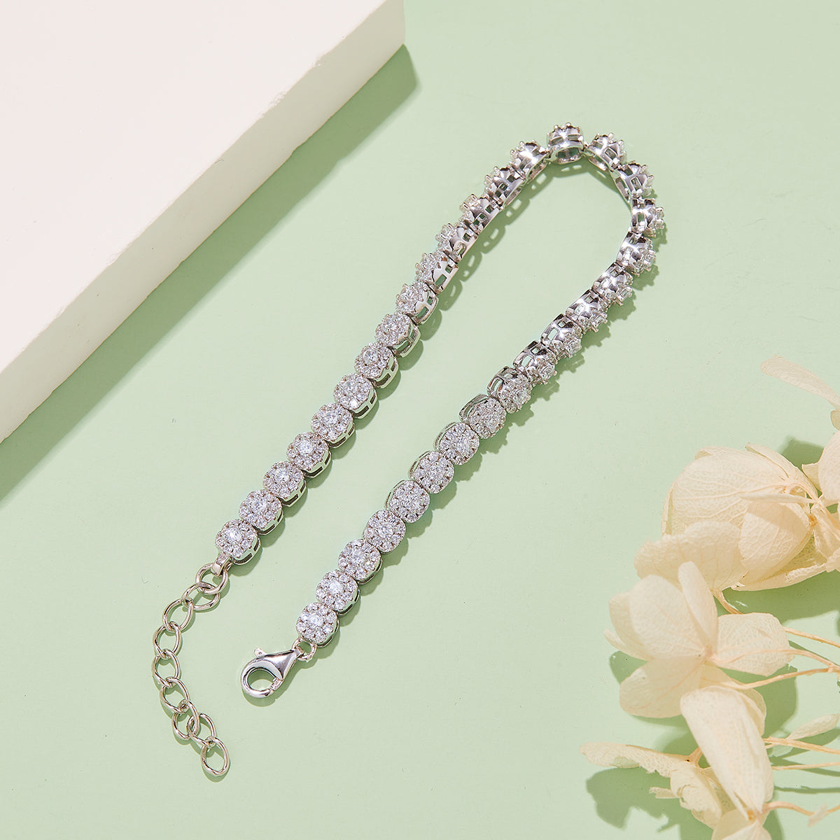 3.5 CT D Color Moissanite Square Bezel Tennis Bracelet (18cm) in 18K White Gold Plated Sterling Silver#3