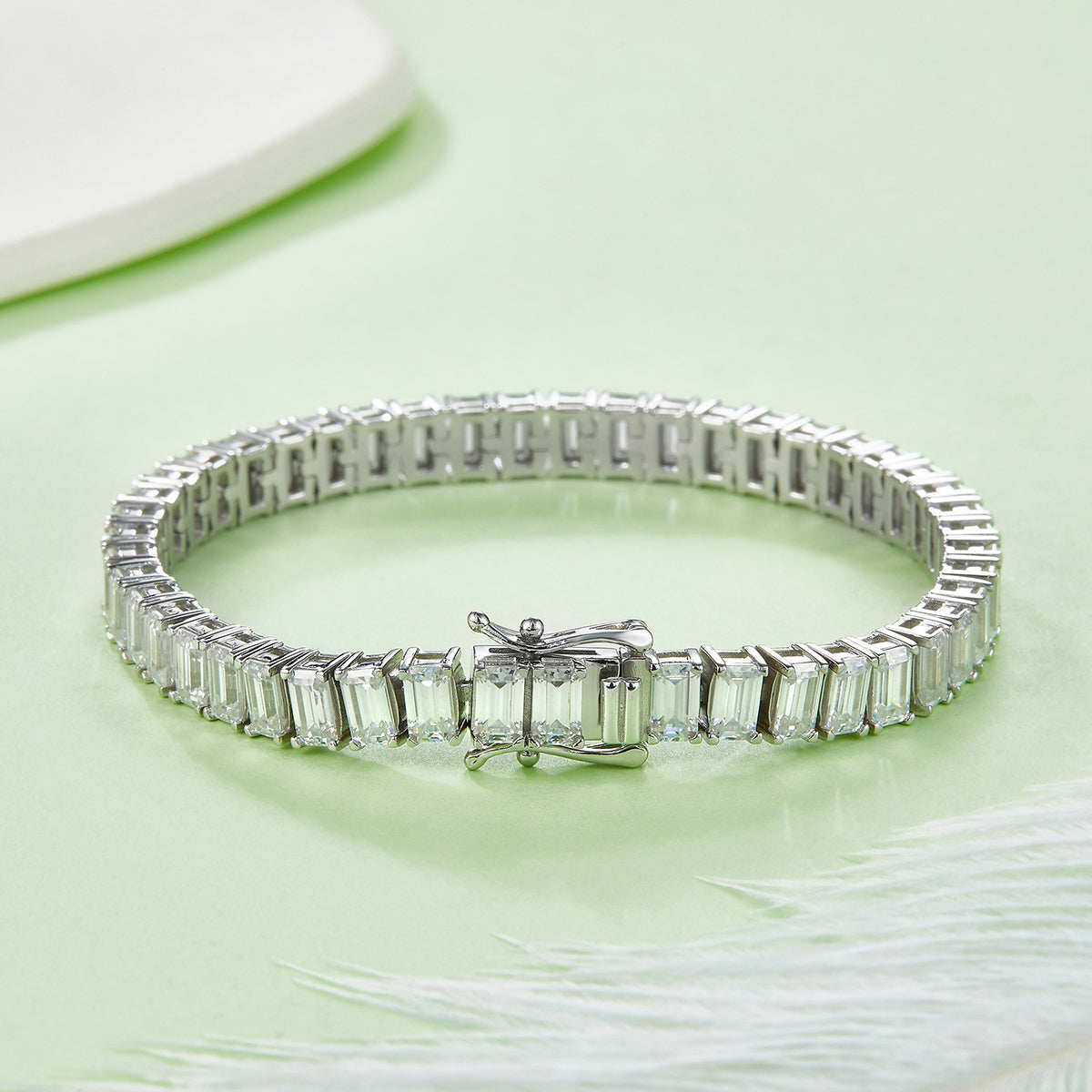 D Color VVS Moissanite Cluster Tennis Bracelet (Emerald Cut, 0.5 CT Each) in White Gold Plated Sterling Silver#3