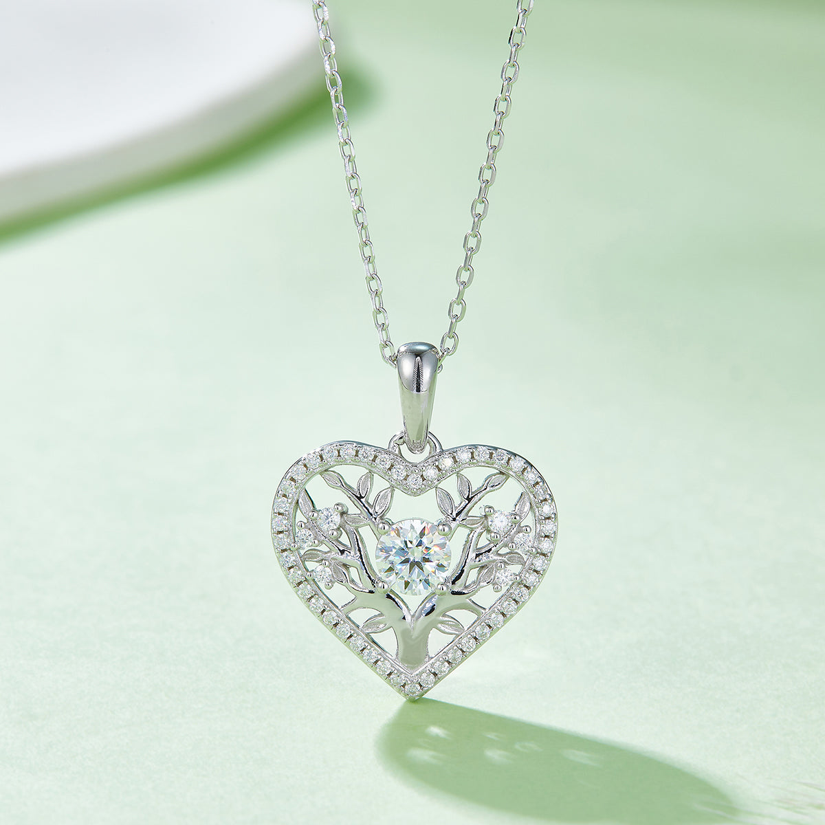 0.78 CT D Color Moissanite Melee Tree of Life Heart Pendant in Sterling Silver#6
