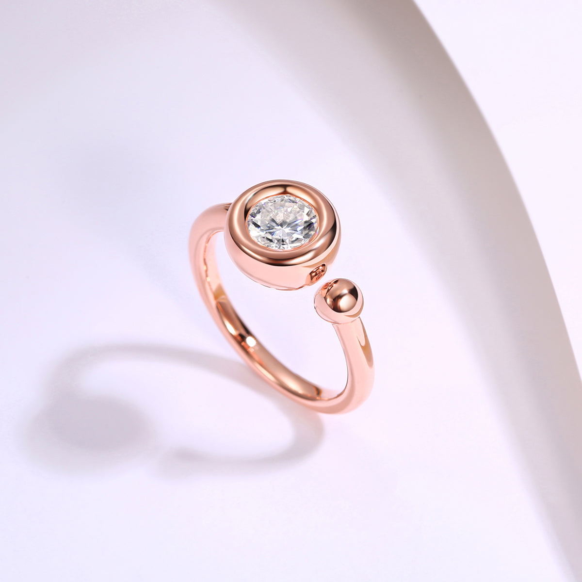 1.0 CT D Color Moissanite Bubble Open Ring in Rose Gold Plated Sterling Silver#4