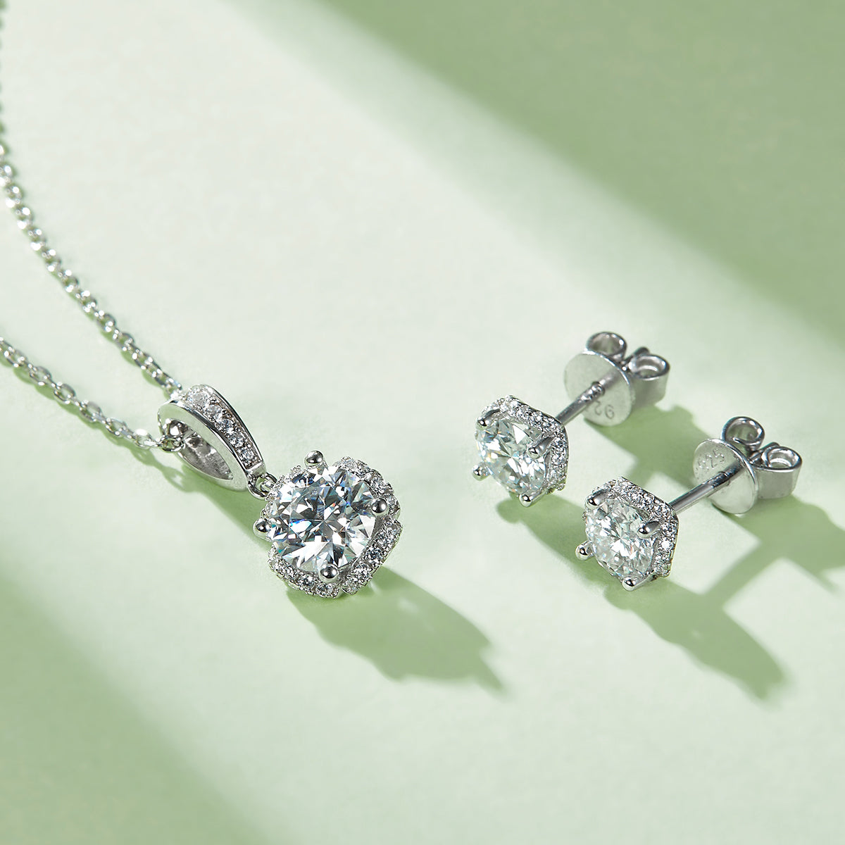 Moissanite In the Mood for Love Pendant & Stud Earrings Set in White Gold Plated Sterling Silver#8