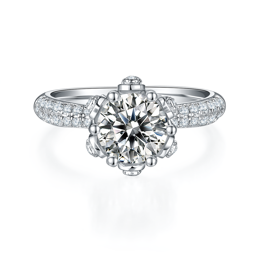 1.5 CT D Color Moissanite Flora Halo Straight Shank Custom Ring in White Gold Plated Sterling Silver#5